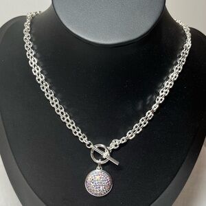 Hillberg & Berk 925 Double Chain Necklace w Aurora Borealis Sparkle Ball Pendant